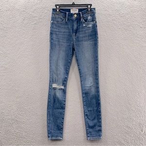 Frame Le High Skinny Women’s Medium Wash Blue Distressed Jeans Pockets Size 24